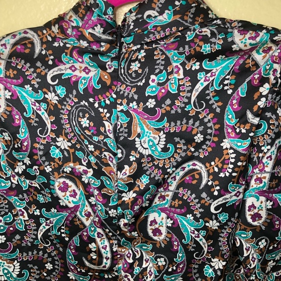 Ann Taylor Petite Paisley Mock Tie Neck Puff Sleeve Top size XSP - Picture 6 of 9